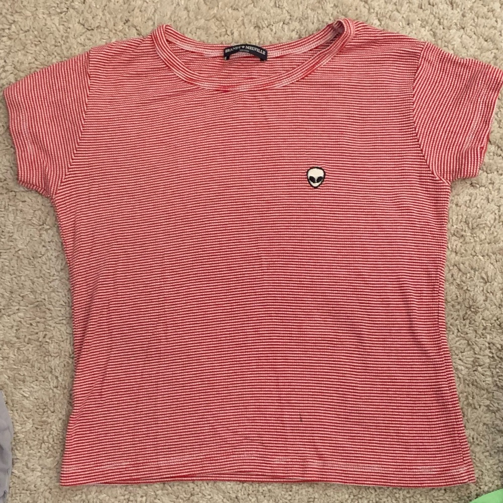 Striped Brandy Melville Tee Shirt, Adorbs Alien, ONE SIZE FITS ALL